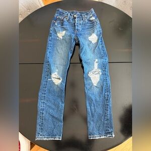 Levi's 501 Women's Blue Distressed Straight Jeans